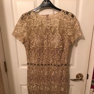David Meister delicate gold lace dress - size 8
